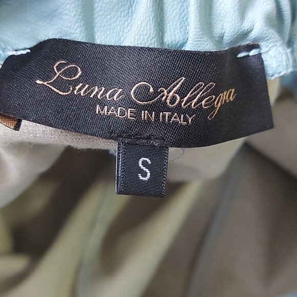 Luna Allegra High Waist Faux Leather Shorts Small Teal Blue Paperbag Tie Waist - Picture 4 of 11